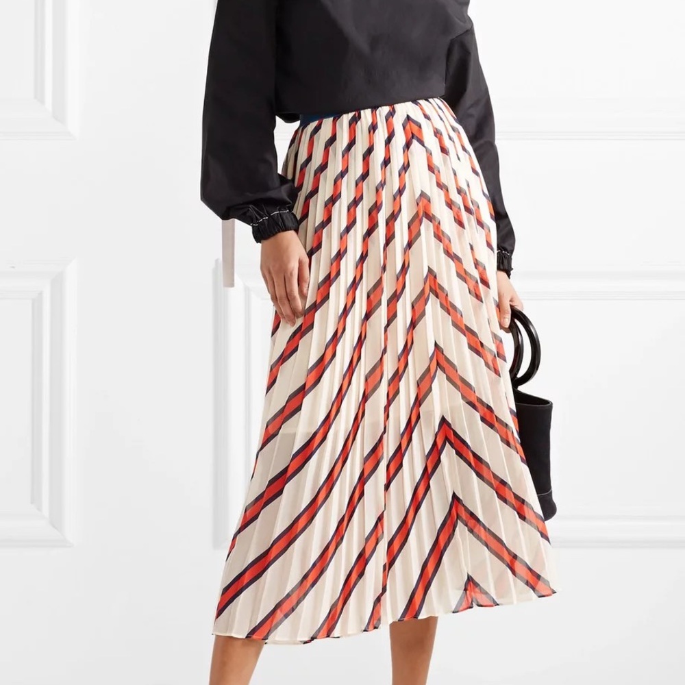 NWT BY MALENE BIRGER ALVILAMMA PLEATED STRIPED MIDI SKIRT 44